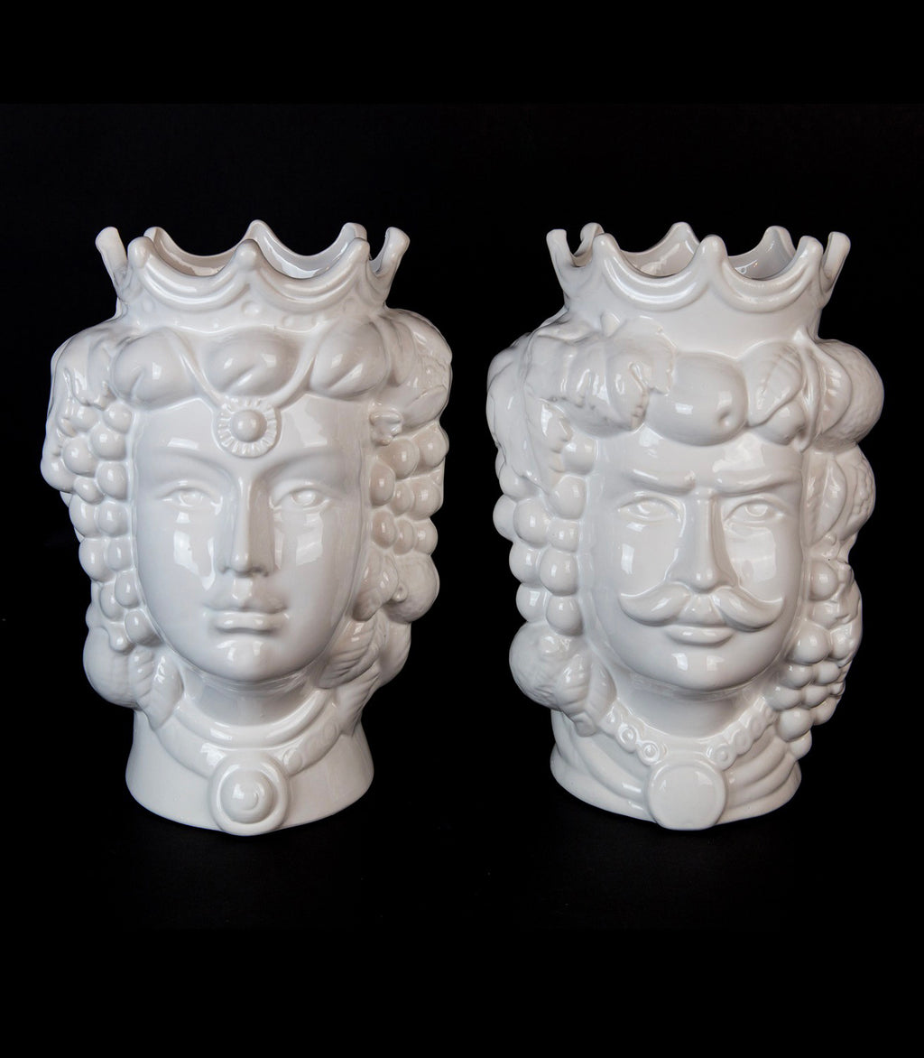 Coppia Teste di Moro Bianche H 25 cm – Ceramica di Caltagirone